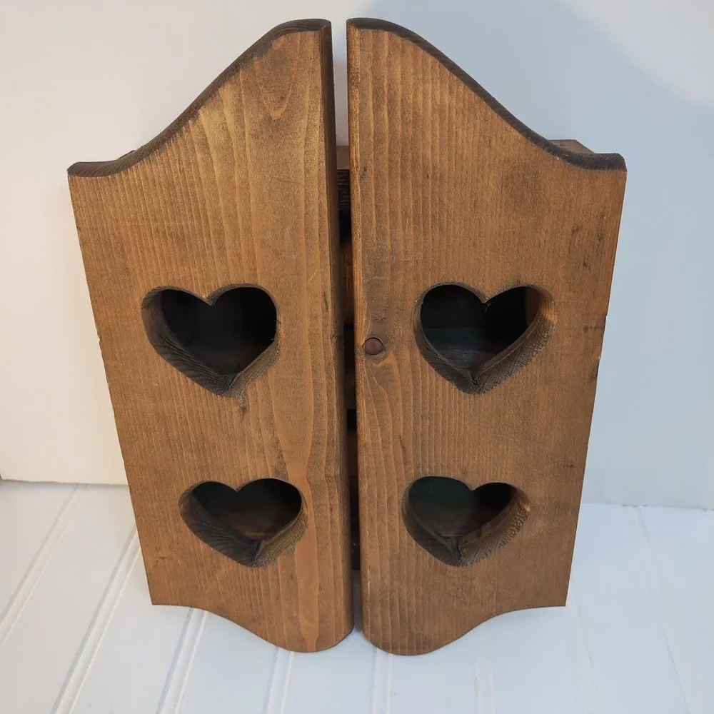 Vintage Heart Cut Out Wood Wall Cabinet Shelf Curio Spice 4 Hidden Pegs Cottage